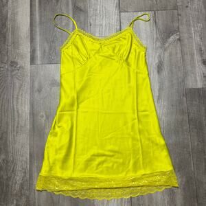 NWT Steve Madden Lime Green Lace Trimmed Slip Mini Dress Size small
